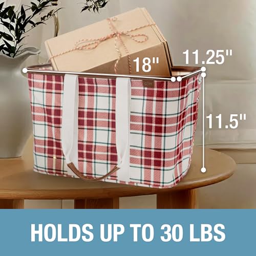 CleverMade Collapsible LUXE Tote, 30L Foldable Grocery Shopping Bag, Reusable - color: Red Checker