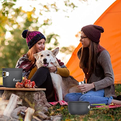 Bisgear Portable Backpacking Stove Canister Stand Tripod Stainless Steel Cup Flatware Mess Kit - Cooking Set - Camping Gear