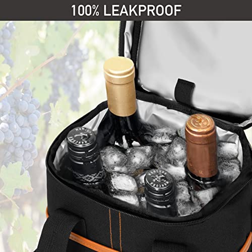 Opux 4 Bottle Insulated Wine Cooler Bag - Leakproof Padded Portable Wine Bottle Carrier for Travel Picnic BYOB Gift (Brown) - color: Brown, size: 4 Bottle