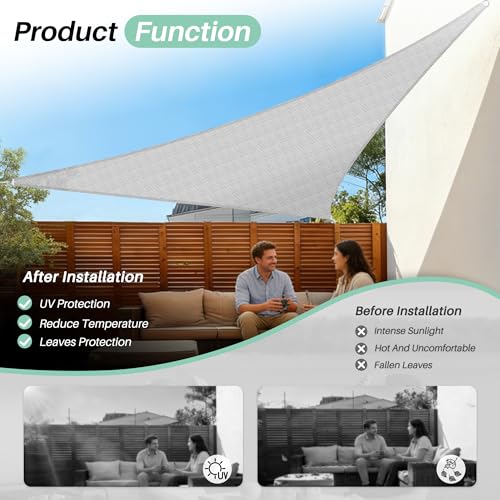 SunnyRoyal Sun Shade Sail 10'x10'x14.1' Right Triangle UV Block Sunshade Canopy Awning Shade Cloth for Outdoor Patio Garden Swimming Pool (Light Grey)