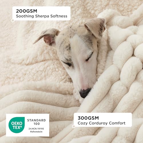 Bedsure ComfyFleece™ Waterproof Dog Blankets for Large Dogs - Soft Pet Cat Blanket Corduroy Fleece for Couch Protector Washable, Cozy Calming Reversible Furniture Protection,40"x50", Cream - color: Cream, size: L(40x50")-1pc