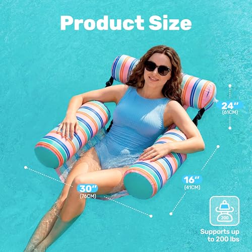 SLOOSH Inflatable Pool Floats Adult,2 Packs Floating Lounge Chairs,Blow up Pool Noodles for Adult Heavy Duty,Floating Chair for Party Summer Water Beach Lake Fun - style: Stripes-Blue,Light Green