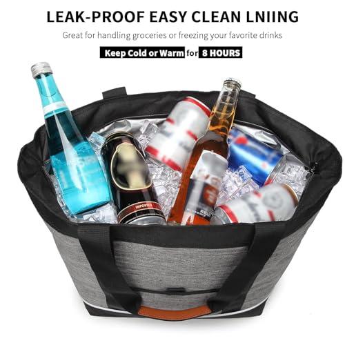 Insulated Cooler Bag Reusable Grocery Tote Bags Transport Large Lunch Box for Women - color: Grey