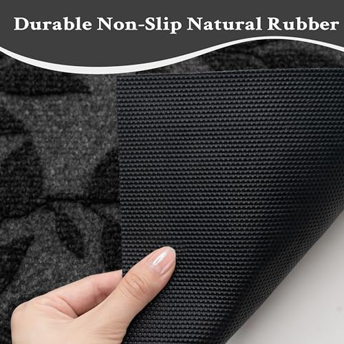 Black Leaves Outdoor Indoor Entrance Door mat, Absorbent Durable Heavy Duty Welcome Front Door Mat,Thick Natural Rubber Back,Easy Clean Entryway Mat 47x32 Inch, Low Profile - color: Leaves-black, size: 2'8" x 3'11" (Rectangular)