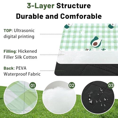 Dimatic Cute Picnic Blankets 78"x78" Extra Large Beach Blankets Waterproof Sand Proof Foldable Portable for Outdoor Family Camping - color: Avocado