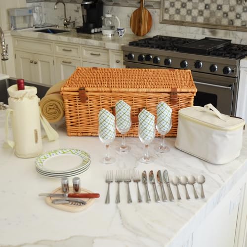 Picnic at Ascot Original Dorset English-Style Willow Picnic Basket with Service for 4 and Blanket- Designed, Assembled & Quality Approved in the USA - color: Wicker With Gazebo Plates/Napkins