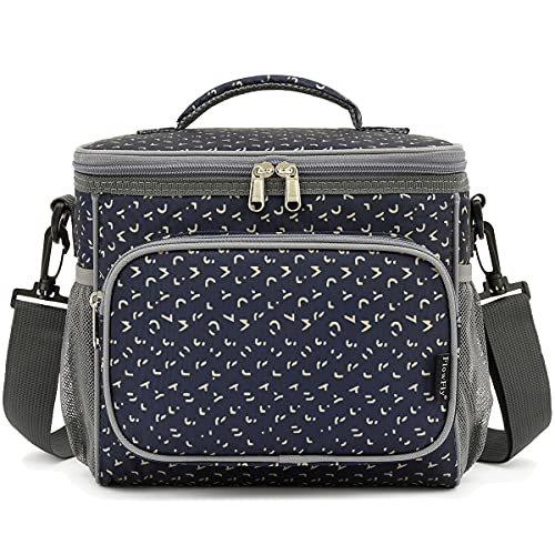 FlowFly Insulated Reusable Lunch Bag Adult Large Lunch Box for Women and Men with Adjustable Shoulder Strap,Front Zipper Pocket and Dual Large Mesh Side Pockets,Alphabet - color: Alphabet