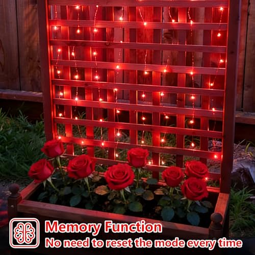 YEGUO 4 Pack Red Solar Fairy Lights, Each 33ft 100 LED Valentines Lights Outdoor Waterproof, 8 Modes Sliver Wire Solar Christmas String Lights - color: Red
