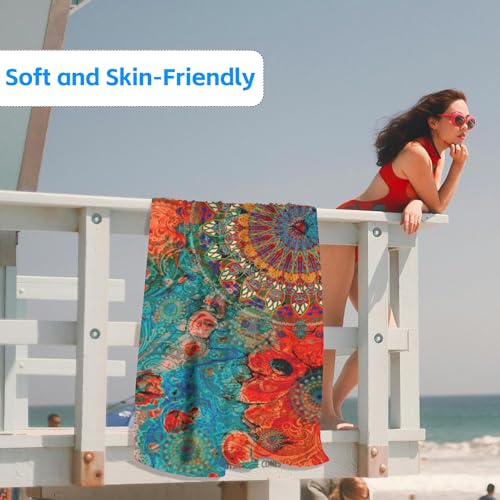 Beach Towel,Vintage Colorful Mandala Dark Eyes Lightweight Compact Sand Free Quick Dry Oversized Pool Swimming Towels for Girls Women Adults,29.5"×59" - color: Vintage Colorful Mandala Dark Eyes