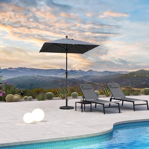 PURPLE LEAF 6' x 6' Square Patio Umbrella Outdoor Table Umbrella Aluminum Frame Market Umbrella Sun Umbrella with 8 Sturdy Ribs & Tilt for Garden Deck Lawn & Pool Gray - color: Gray, size: 6' x 6'