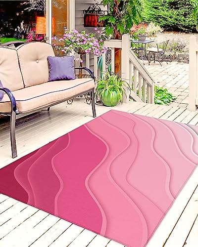 Outdoor Rug 4'x6' for Patio Clearance Large Outside Rug Chenille Patio Rugs Indoor Outdoor Carpet Modern Abstract Lines Ombre Pink Area Rugs for Camping Porch Deck Balcony - color: Ombreidt9311, size: 4' x 6' (Rectangular)