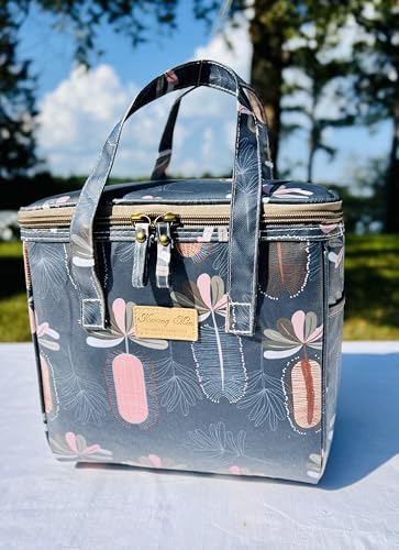 Kwang Min Floral Insulated Lunch Bag for Women,Reusable Lunch Box,Large Cooler for Office,Picnic Outdoors,Premium Quality Waterproof Fabric,Ideal Gift for Outdoors and work (Navy Dandelion) - color: Navy Dandelion