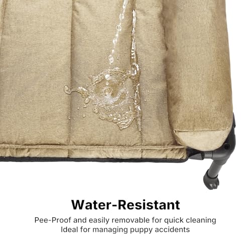 Veehoo Cooling Elevated Dog Bed Add Removable Waterproof Bolster Cushion Mat, Raised Pet Cot with Breathable Teslin Mesh, No-Slip Feet, Dog Couch Bed for Indoor Outdoor, 53 inches, Beige Coffee - color: Beige Coffee, size: 53.0"L x 37.5"W x 9.0"Th