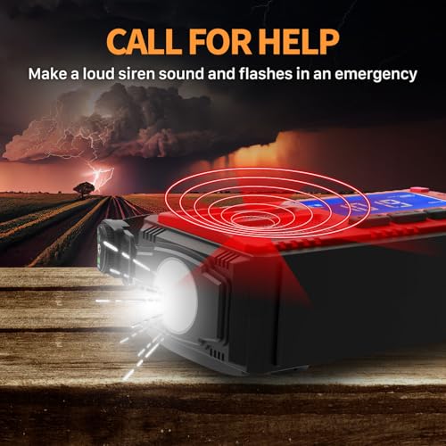 FosPower NOAA Emergency Weather Radio D8 37000mWh Portable Power Bank, AM/FM, USB/Solar/Hand Crank Charging, SOS Alarm & Flashlight for Indoor/Outdoor Emergency - Red - color: 09 - Model D8 - Red