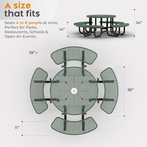 Round Metal Picnic Tables for Kids for Outdoors with Umbrella Hole, Adjustable Seats for School, Park, Playground (Green, 38 in, Kids, Expanded Steel) - color: Green, size: 38 In, Kids, Expanded Steel