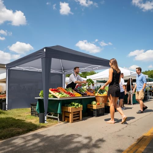 10x10 Pop Up Canopy with Sidewalls, Instant Portable Canopy Tent with Carry Bag for Commercial Events, Camping, Parties - Dark Grey - color: Dark Grey