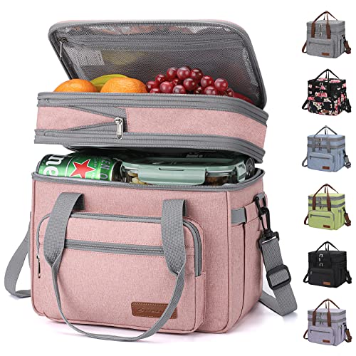 Maelstrom Lunch Box, 23L Insulated Lunch Bag, Expandable Double Deck Cooler Bag, Lightweight Leakproof Tote Bag With Side Tissue Pocket, Suit For Men and Women (E. Pink) - color: E. Pink