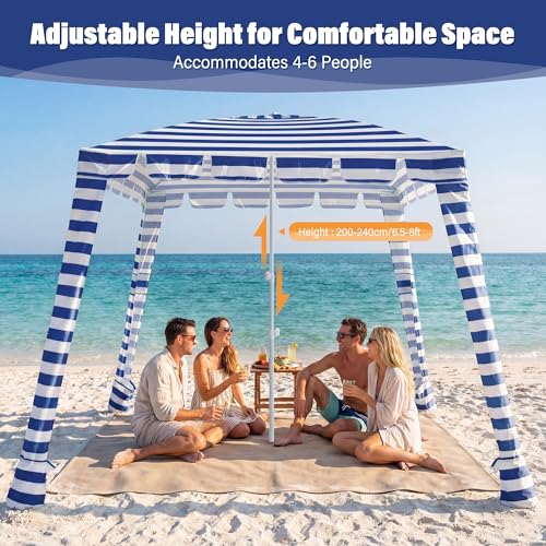 Umineux Beach Cabana - 8FT Beach Canopy with Side Wall, Easy Setup Beach Tent Sun Shelter, Waterproof Tent - Portable Shade for Whole Family (Navy Stripes) - color: Navy Stripes, size: 8ft