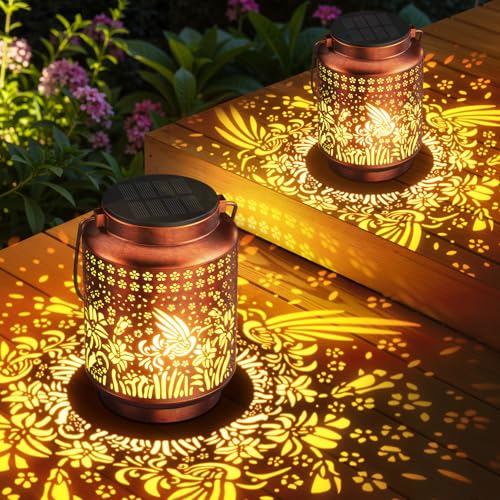 KOOPER 2 Pack Solar Lanterns Outdoor Waterproof Mothers Day Gifts for Women Mom Grandma, Metal Hummingbird Hanging Solar Lantern Outdoor, 2 Modes Outdoor Decoration for Yard, Patio, Garden, Porch - size: Bronze, style: Hummingbird