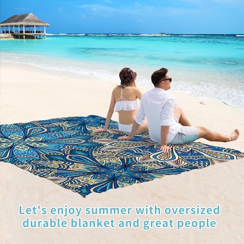 Beach Blanket 78''×110'' Suits 1-7 Adults Waterproof Sandproof Oversized Lightweight Sand Free Beach Blanket Large Picnic Mat for Travel Camping Picnic Hiking - color: Blue Flower, size: 78''x110''