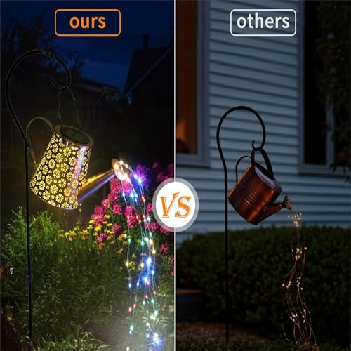 2 Pack Solar Watering Can Lights with Shepherd Hook, 8 Multi-Color Changing Modes, IP65 Waterproof, 60pcs String Lights for Outdoor Garden Pathway Lawn Patio Deck Walkway Courtyard - color: Rainbow-Colored-3