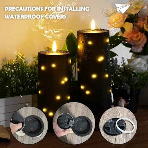 kakoya 10" x 4" Large Outdoor Waterproof Flickering Flameless Candles with Timer,2Pcs Battery Operated LED Pillar Candles with Embedded Star String for Outdoor Lanterns,Porch,Patio Decor(Black) - color: Black, size: 2PCS-D4"xH10"