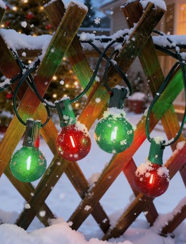 25Ft Outdoor Red/Green Christmas Lights, G40 Globe Patio String Light with 25 Shatterproof Bulbs(2 Spare), Outside Christmas Vintage Lights for Holiday Party Backyard Porch Decor, Green Wire - color: Clear Red/Green, size: 25Ft