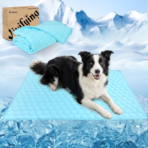 Vivifying Cooling Blanket for Dogs, Q-MAX>0.5 Reversible Ice Silk Dog Cooling Mat with Waterproof Layer, Soft Pet Throw Blanket for Couch, Bed, Crate, Floor, Breathable Summer Pet Pad, 40 x 60 Inches - size: L(40"x60")