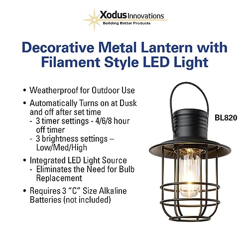 Xodus Innovations BL820-2 Battery-Operated LED Filament Style Lantern Outdoors Either Hanging or Standing , with Your Choice of 4, 6 or 8 Hour Automatic Timer