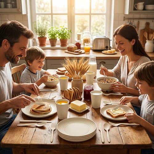 SHECIPIN 42-Piece Wheat Straw Dinnerware Set, Large Round Plates, Bowls and Cups, Unbreakable dish set, Dishwasher and Microwave Safe, Outdoor Dishes (Beige) - color: Beige