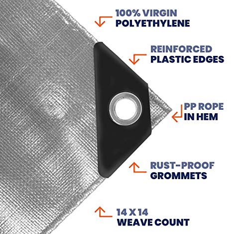 Extra Heavy Duty 14 Mil Tarp Cover, Waterproof, UV Resistant, Rip and Tear Proof, Poly Tarpaulin with Reinforced Edges for Roof, Camping, Patio, Pool, Boat (Silver/Black 6′ X 8′) - color: Silver/Black-14 Mil, size: 6′ X 8′