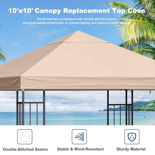 10x10 Gazebo Canopy Replacement Top, 300D High-Density Waterproof Single Layer Gazebo Cover with Heavy Duty Sun Shade Canopy, Folded UV Blocking Canopy Roof for Outdoor Patio Garden Tent Top (Khaki) - color: Khaki