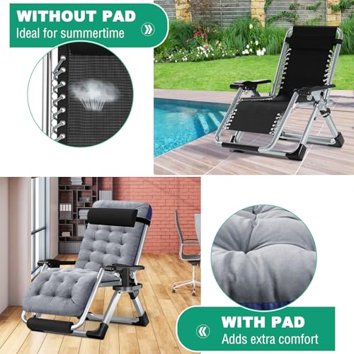LILYPELLE Zero Gravity Chair Oversized XL, Premium Lawn Recliner Folding Portable Chaise Lounge with Detachable Cushion, Headrest and Cup Holder, Reclining Patio Lounger Chair - color: Oversized Gray, style: Zero Gravity Chair