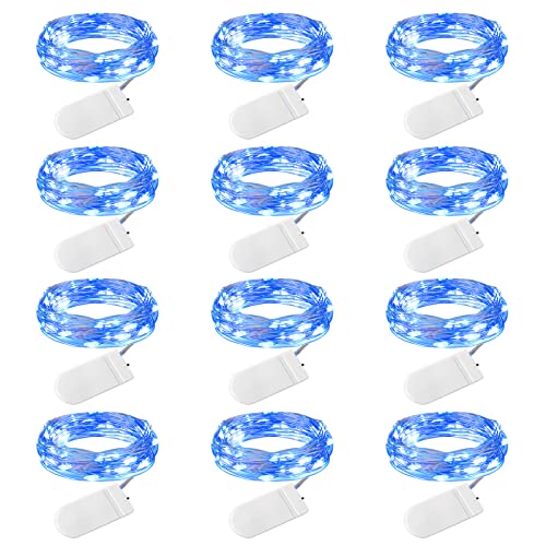 Brightown 12 Pack Led Fairy Lights Battery Operated String Lights Waterproof Silver Wire 7 Feet 20 Led Firefly Starry Moon Lights for DIY Wedding Party Bedroom Patio Christmas (12 Pack, Blue) - color: Blue, size: 12 Pack
