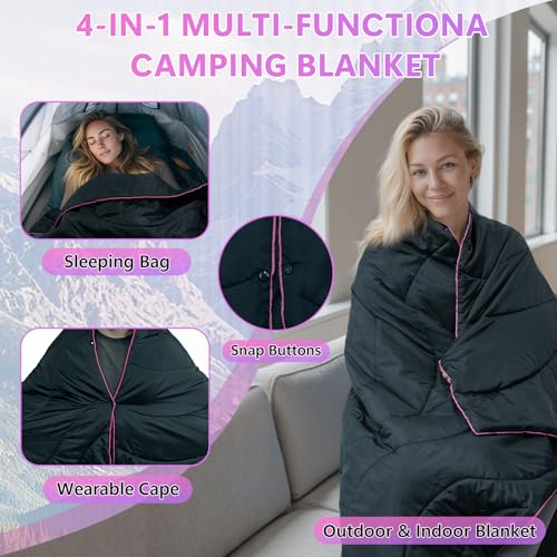 Camping Blanket, Packable Lightweight Down Alternative Puffy Camping Picnic Outdoor Blankets Warm Waterproof Hammock Top Quilt for Sleeping Travel Stadium Hiking Indoor Cold Weather 55"x78.8" - color: Black Blanket