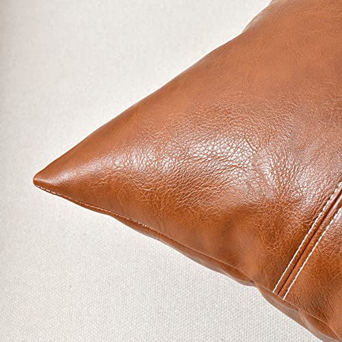Fancy Homi 2 Packs Brown Faux Leather Decorative Throw Pillow Covers 16x16 Inch for Living Room Couch Bed Sofa, Hand Stitched Accent Square Cushion Case, Rustic Modern Farmhouse Boho Home Decor - color: Brown, size: 16" x 16" (Pack of 2)