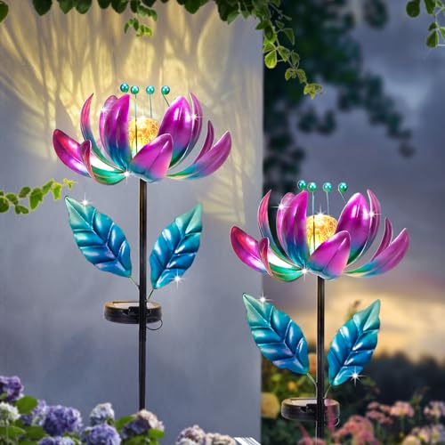 Outdoor Garden Decor Solar Spinners Lights - Metal Wind Spinner Solar Lights for Yard, Patio, Garden Lawn Oranments - color: Purple