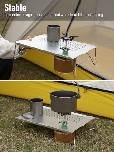 WildCall Mini Solo Folding Table with Gas Connector Ultralight Compact with Carry Bag for Backpacking, Camping, Hiking, Beach - color: Silver+connectors