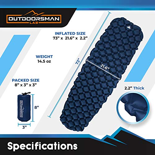 Sleeping Pad for Camping - Patented Camp Mat, Ultralight - Best Compact Inflatable Air Mattress for Adults & Kids - Lightweight Hiking, Backpacking, Outdoor & Travel Gear - color: Blue