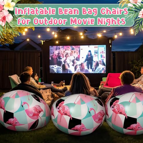 Lunmon 2 Pack Inflatable Bean Bag Chairs, Flamingo Blow up Chairs for Adults, PVC Inflatable Lounge Chair Set for Summer Party, Night Pool Camping Balcony Bedroom Reading - style: Flamingo