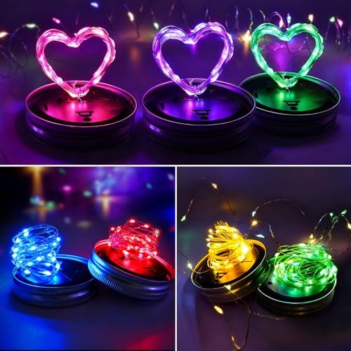 Mason Jar Solar Lights for Outside, 12 Pack 30LED Fairy Firefly Lights Mason Jar Solar Lids Outdoor Waterproof String Lights with Hangers(NO Jars) for Patio Garden Yard Lawn Decor(6 Colors) - color: 6 Mixed Colors