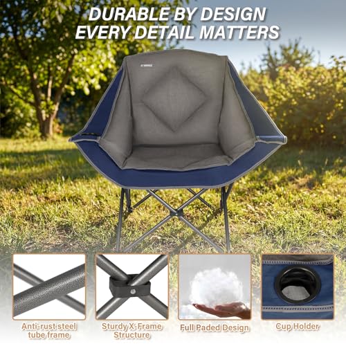 Folding Camping Chair,Oversized Portable Camping Chair with Cup Holder,Heavy Duty Padded Lawn Chair for Camping, Tailgates, Beach, and Sports - color: Blue