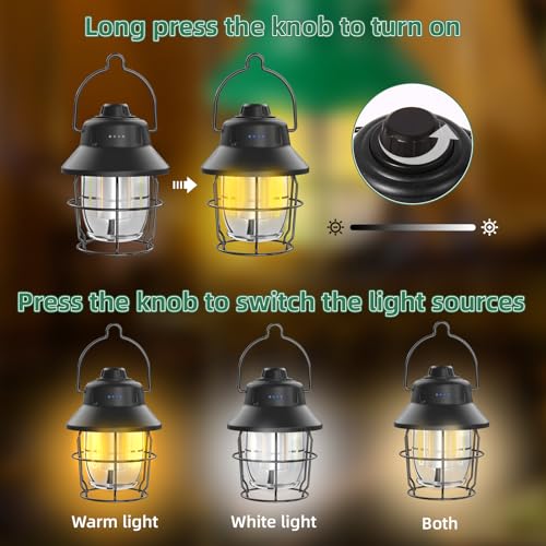JINIU Rechargeable LED Camping Lantern, Mini Retro Portable Waterproof Lantern, 1000LM, 3 Light Modes (2700-6500K) Stepless Dimming Brightness, Hanging Tent Light for Camping, Power Outages - style: Black
