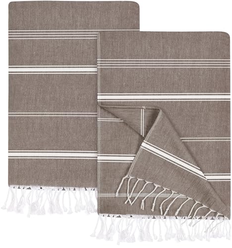 Utopia Towels Pack of 2 Turkish Beach Towel (40x72 Inches), Oversized 100% Cotton Sand Free Lightweight Absorbent Quick-Dry Beach Blanket, Extra Large Turkish Bath Towels for Travel (Brown) - color: Brown, size: Pack of 2