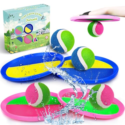 Jalunth Ball Catch Set Game Toss Paddle Beach Toys Back Yard Outdoor Games Pool Backyard Target Throw Sticky Mitt Set Age 3 4 5 6 7 8 9 10 11 12 Years Old Boys Girls Kids Easter Gifts Pink Blue 2 Pack - color: Pink+blue 4 Pack