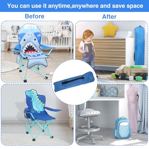 KABOER Kids Outdoor Folding Lawn and Camping Chair with Cup Holder and Carrying Bag, Children's Camping Chairs - color: Dinosaur Shark