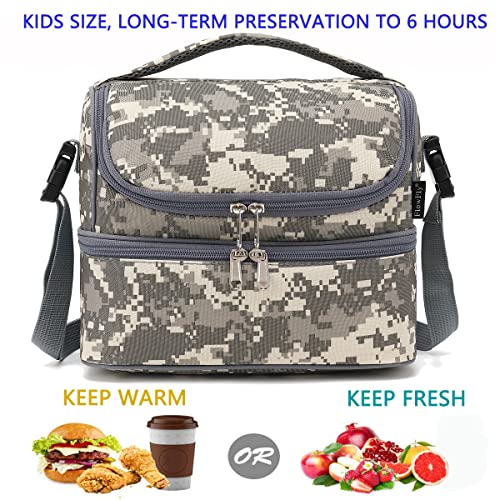 FlowFly Kids Double Decker Cooler Insulated Lunch Bag Large Tote for Boys, Girls, Men, Women, With Adjustable Strap, Digital Camo - color: Digital Camo