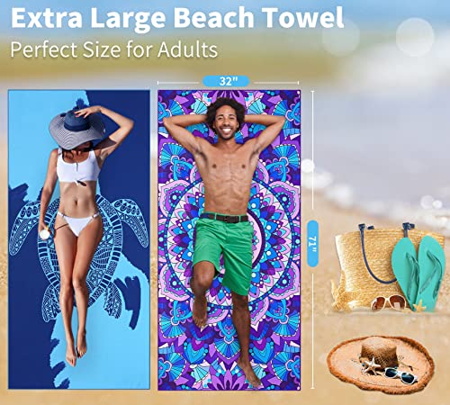 2 Pack Lightweight Thin Beach Towel Oversized 71"x32" Big Extra Large Microfiber Sand Free Towels for Adult Quick Dry Travel Camping Beach Accessories Vacation Essential Gift Blue Sea Turtle Mandala - color: 2 Pack Blue Sea Turtle Mandala