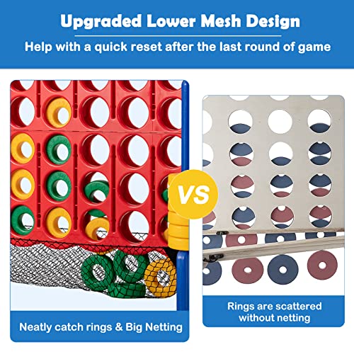 Costzon Giant 4-in-A-Row, Jumbo 4-to-Score Giant Game Set for Kids & Adults, Indoor Outdoor Yard Connect Game, 3.5FT Tall with 42 Jumbo Rings & Quick-Release Slider, Perfect for Family & Party Games - color: With Mesh Net