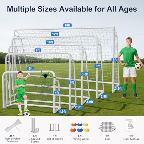 MOPHOTO Soccer Goal, 6X4/8x6/10x6.5/12x6/16x7/18.5x6.5/21x7/24x8ft Soccer Goals for Backyard, Full Size Soccer Goal for Teens & Adults Training - size: 12x6FT, style: Alloy Steel